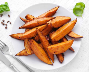Image of Spicy Sweet Potato Wedges with Jalapeño Sour Cream